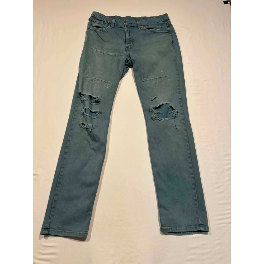 Levis 511 Slim Fit Distressed Sashiko Repair Teal Blue Jeans Mens W34 L34